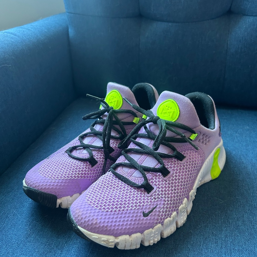 Nike Women's Purple Athletic Sneakers with Neon Yellow Accents